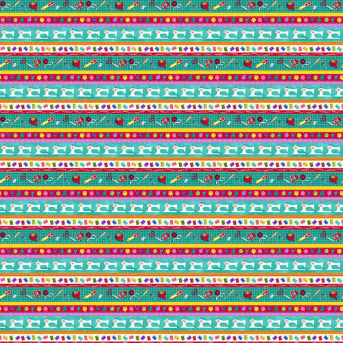 Quilter's Haven Sewing Border Stripe Turquoise Satin Moon Designs Blank Quilting Cotton Fabric