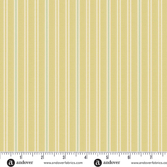 Quiltessential Double Stripe Daisy Yellow Blue Laundry Basket Quilts Andover Cotton Fabric AF-A1672-Y