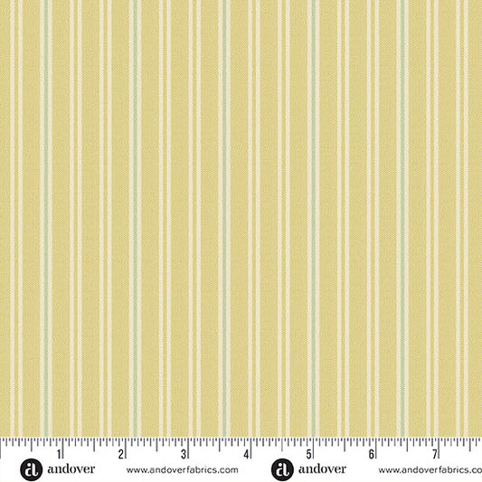 Quiltessential Double Stripe Daisy Yellow Blue Laundry Basket Quilts Andover Cotton Fabric AF-A1672-Y