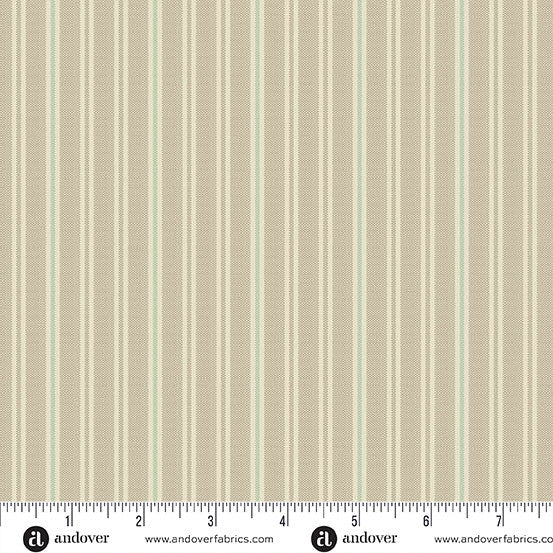 Quiltessential Double Stripe Fern Beige Green Laundry Basket Quilts Andover Cotton Fabric AF-A1672-LG