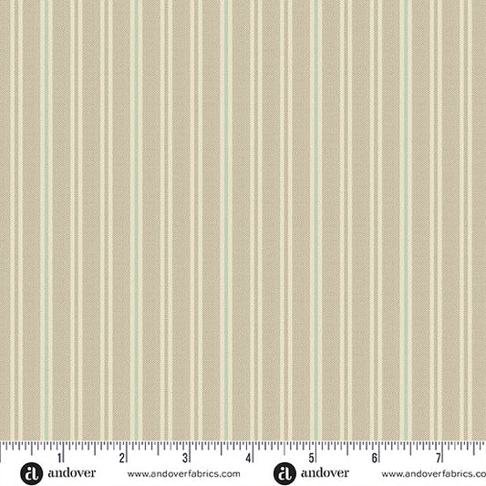 Quiltessential Double Stripe Fern Beige Green Laundry Basket Quilts Andover Cotton Fabric AF-A1672-LG