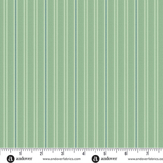 Quiltessential Double Stripe Pine Blue Green Laundry Basket Quilts Andover Cotton Fabric AF-A1672-G1