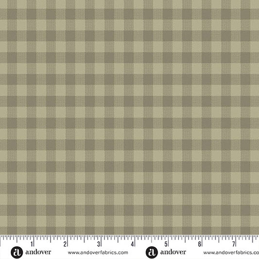 Quiltessential Gingham Flax Dark Beige Green Laundry Basket Quilts Andover Cotton Fabric AF-A1673-N