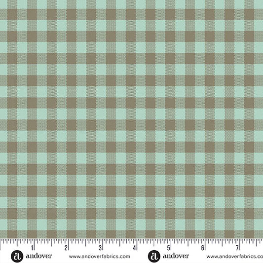 Quiltessential Gingham Sky Green Brown Laundry Basket Quilts Andover Cotton Fabric AF-A1673-LT