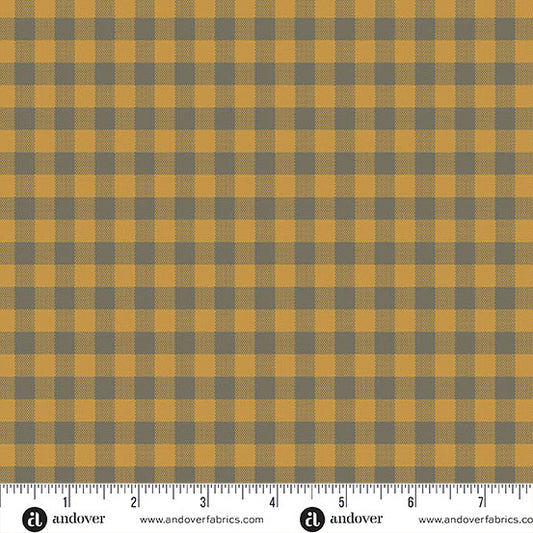 Quiltessential Gingham Turmeric Golden Orange Grey Laundry Basket Quilts Andover Cotton Fabric AF-A1673-Y1