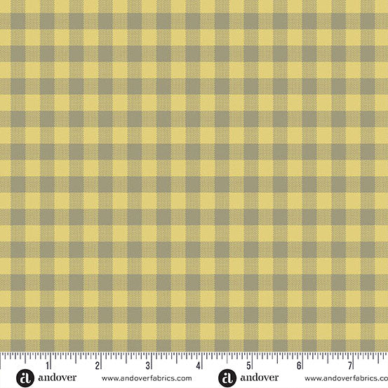 Quiltessential Gingham Turmeric Sunshine Yellow Grey Laundry Basket Quilts Andover Cotton Fabric AF-A1673-Y