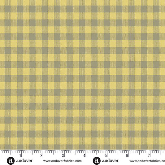 Quiltessential Gingham Turmeric Sunshine Yellow Grey Laundry Basket Quilts Andover Cotton Fabric AF-A1673-Y