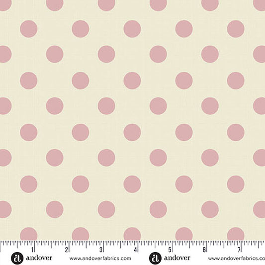 Quiltessential Large Dot Ivory Brush Pink Laundry Basket Quilts Andover Cotton Fabric AF-A1674-E
