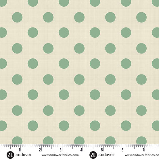 Quiltessential Large Dot Ivory Green Laundry Basket Quilts Andover Cotton Fabric AF-A1674-LT
