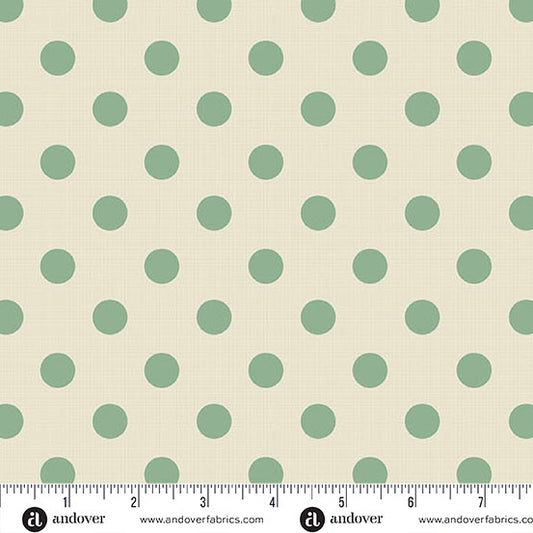Quiltessential Large Dot Ivory Green Laundry Basket Quilts Andover Cotton Fabric AF-A1674-LT