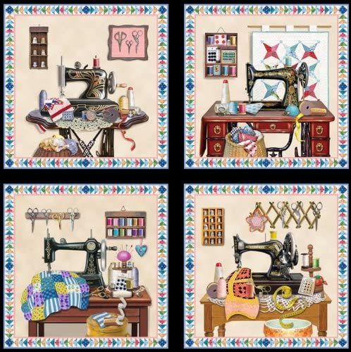 Quilting A Stitch Time Block Panel Black 24" Elizabeth's Studio Cotton Fabric