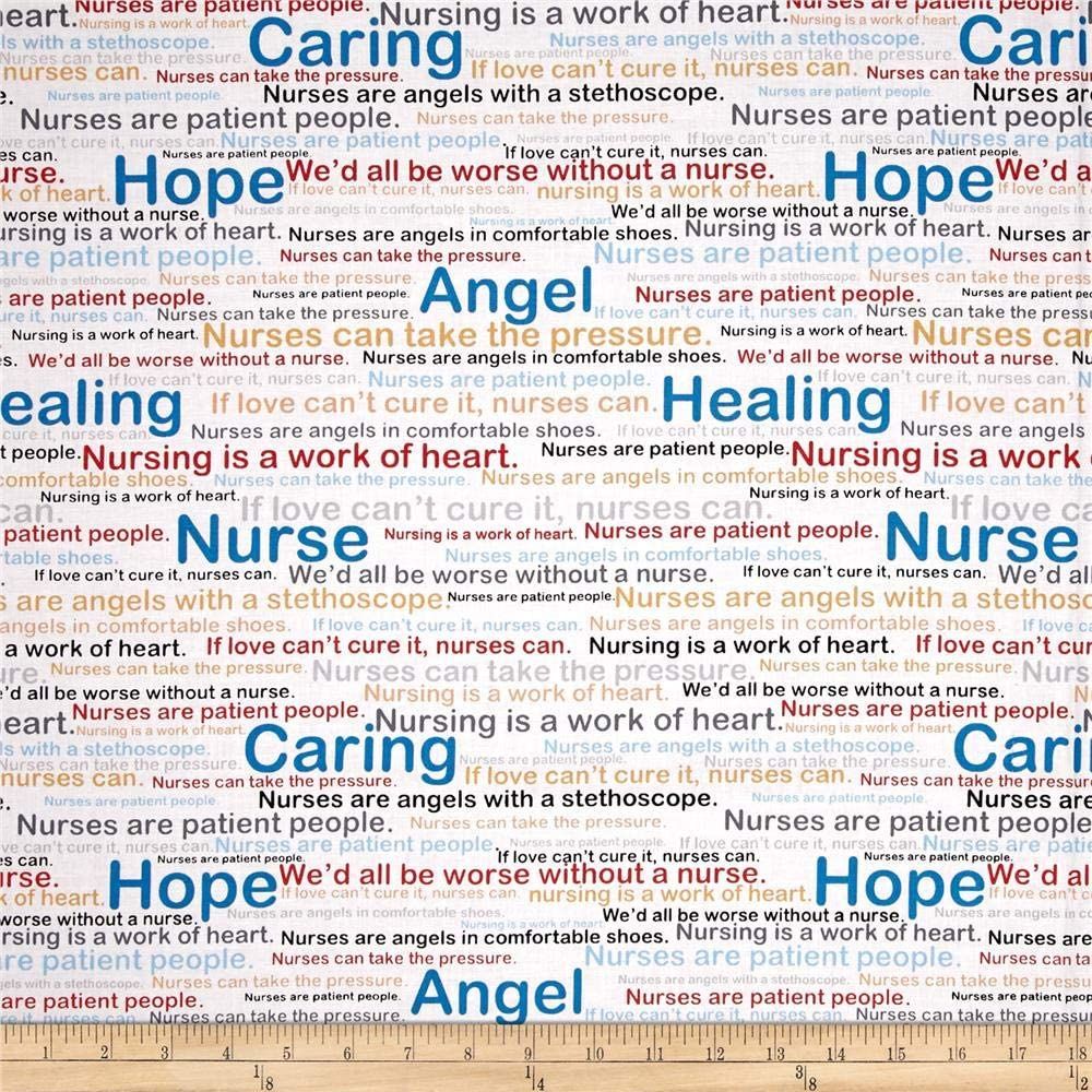 Calling All Nurse RN Words White Windham Cotton Fabric