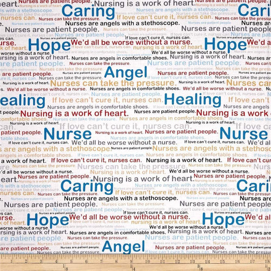 Calling All Nurse RN Words White Windham Cotton Fabric