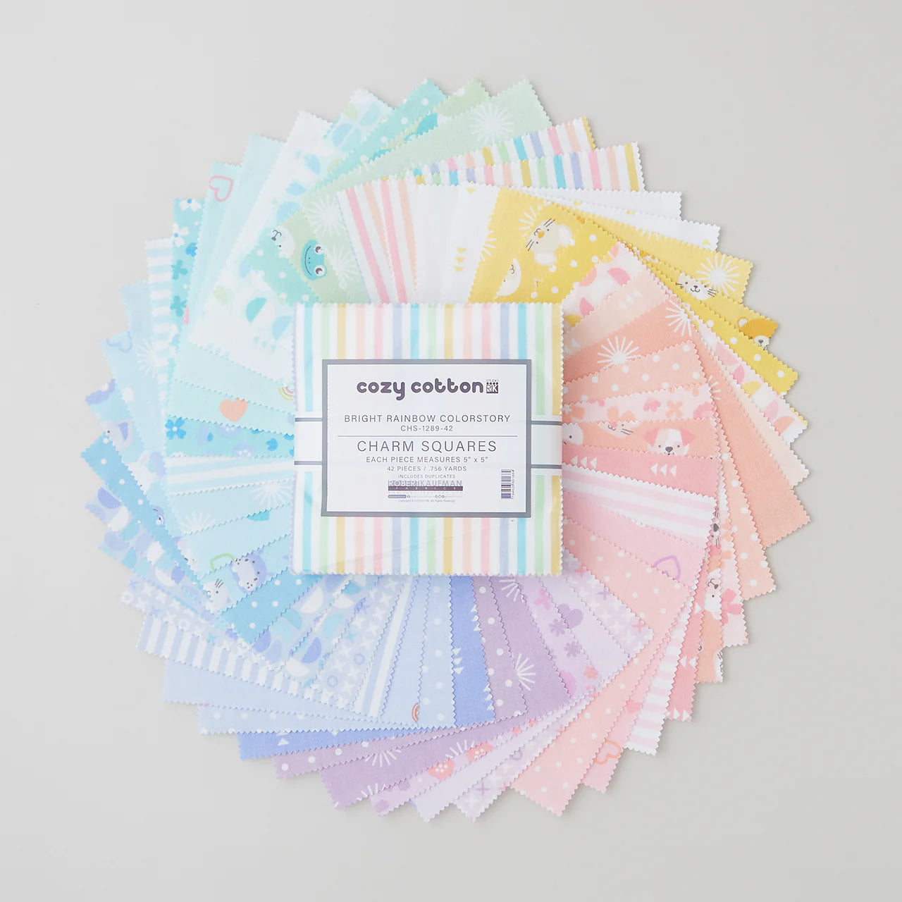 Cozy Cotton Bright Rainbow Colorstory 5” Squares 42 pcs Robert Kaufman Cotton FLANNEL Fabric RK-CHS-1289-42