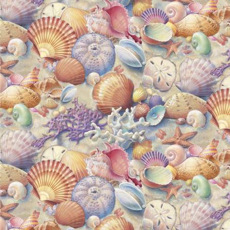 Race to Safety Pastel Shells Multi Sherry Vintson Elizabeth's Studio Cotton Fabric