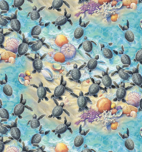 Race to Safety Turtles Multi Sherry Vintson Elizabeth's Studio Cotton Fabric