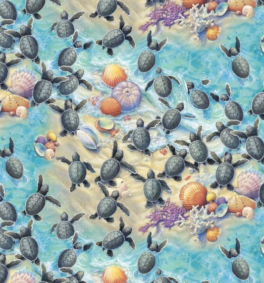 Race to Safety Turtles Multi Sherry Vintson Elizabeth's Studio Cotton Fabric