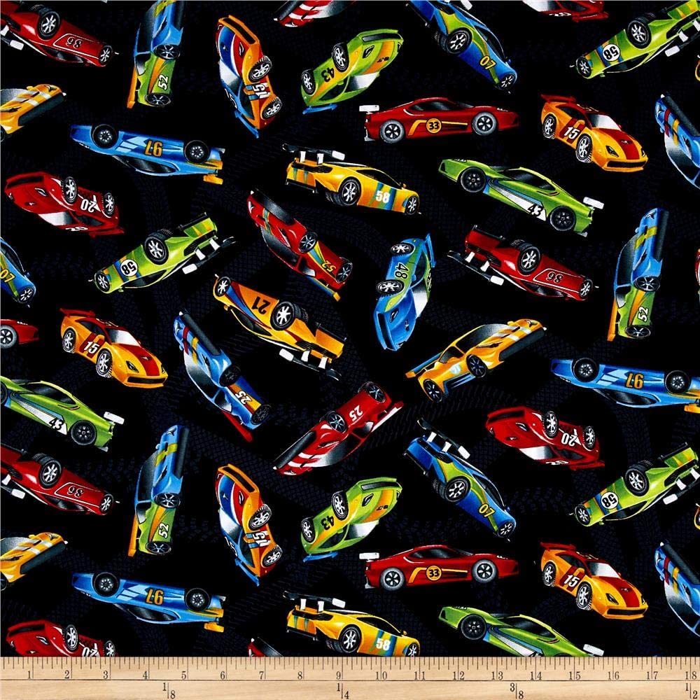 Cars Tossed Racing Cars Black Timeless Treasures Cotton Fabric