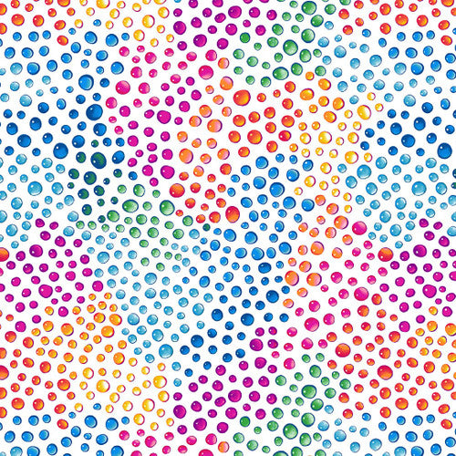 Rainbow Droplets 108" Wide Backing Water Droplets White Multi Pattern Weave Studio Blank Quilting Cotton Fabric