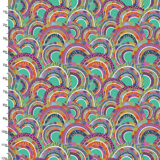 Rainbow Rhythm Groovy Rainbow Turquoise Lisa Perry 3 Wishes Cotton Fabric