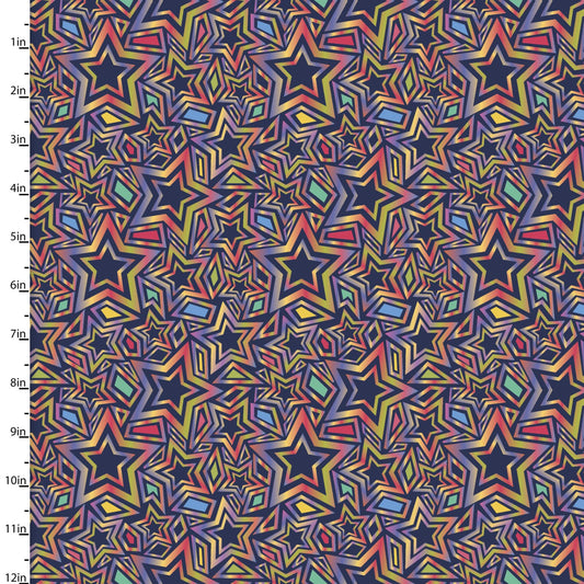 Rainbow Rhythm Ombre Stars Multi Lisa Perry 3 Wishes Cotton Fabric