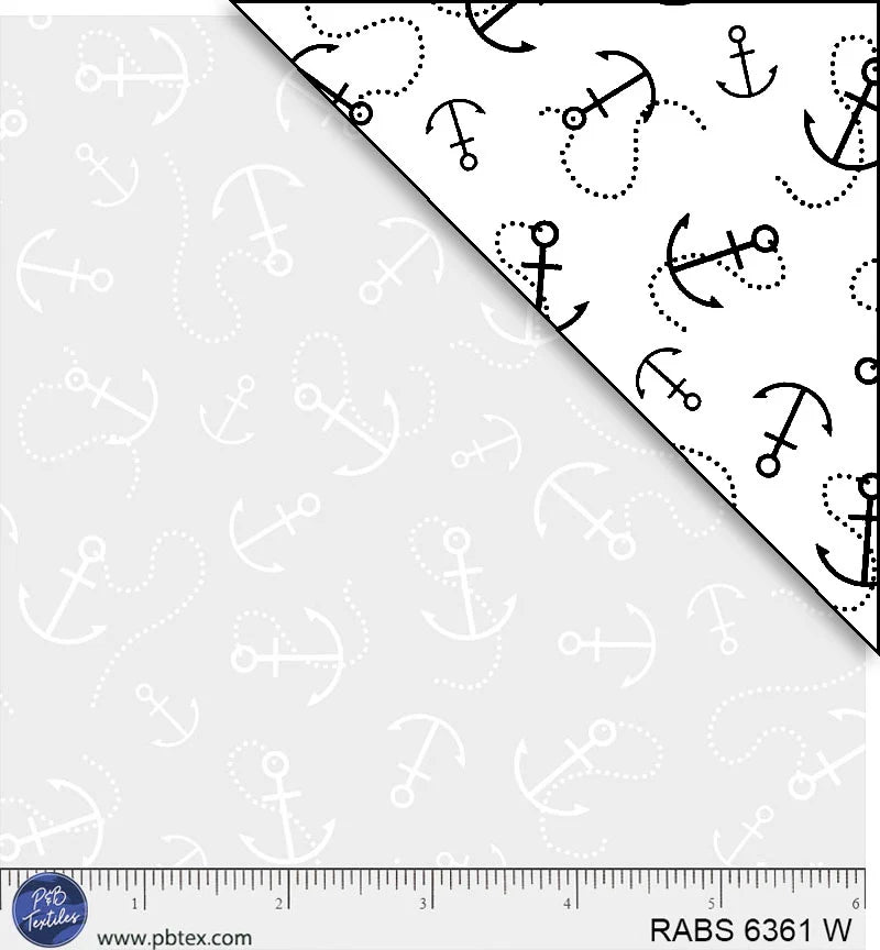 Ramblings by the Sea Nautical Anchors White on White P&B Textiles Cotton Fabric PB-RABS6361W