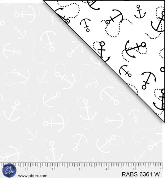Ramblings by the Sea Nautical Anchors White on White P&B Textiles Cotton Fabric PB-RABS6361W