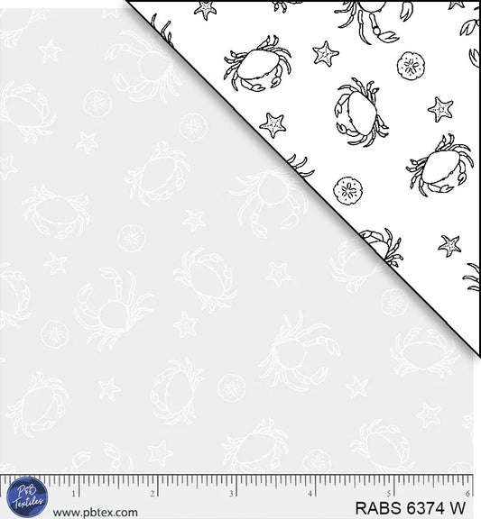Ramblings by the Sea Nautical Crabs White on White P&B Textiles Cotton Fabric PB-RABS6374W