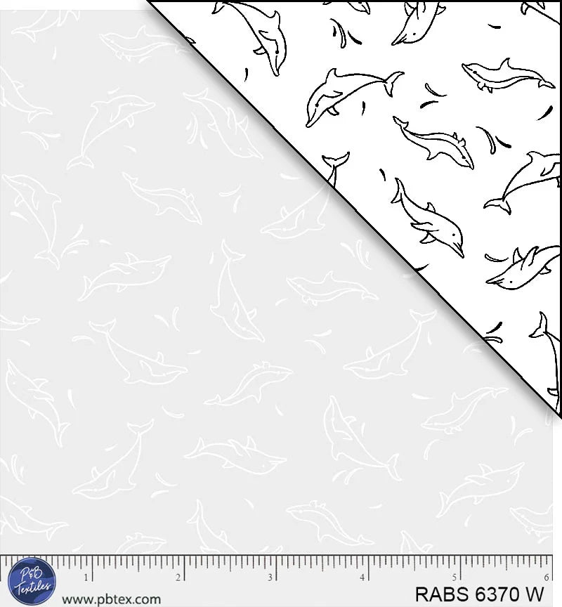 Ramblings by the Sea Nautical Dolphins White on White P&B Textiles Cotton Fabric PB-RABS6370W