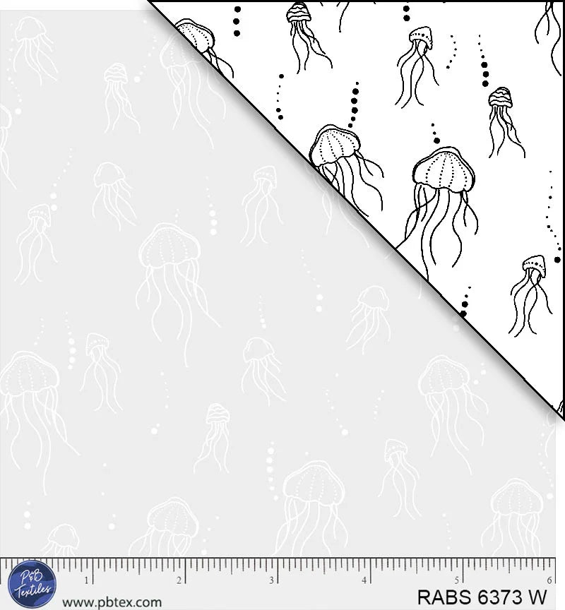 Ramblings by the Sea Nautical Jelly Fish White on White P&B Textiles Cotton Fabric PB-RABS6372W