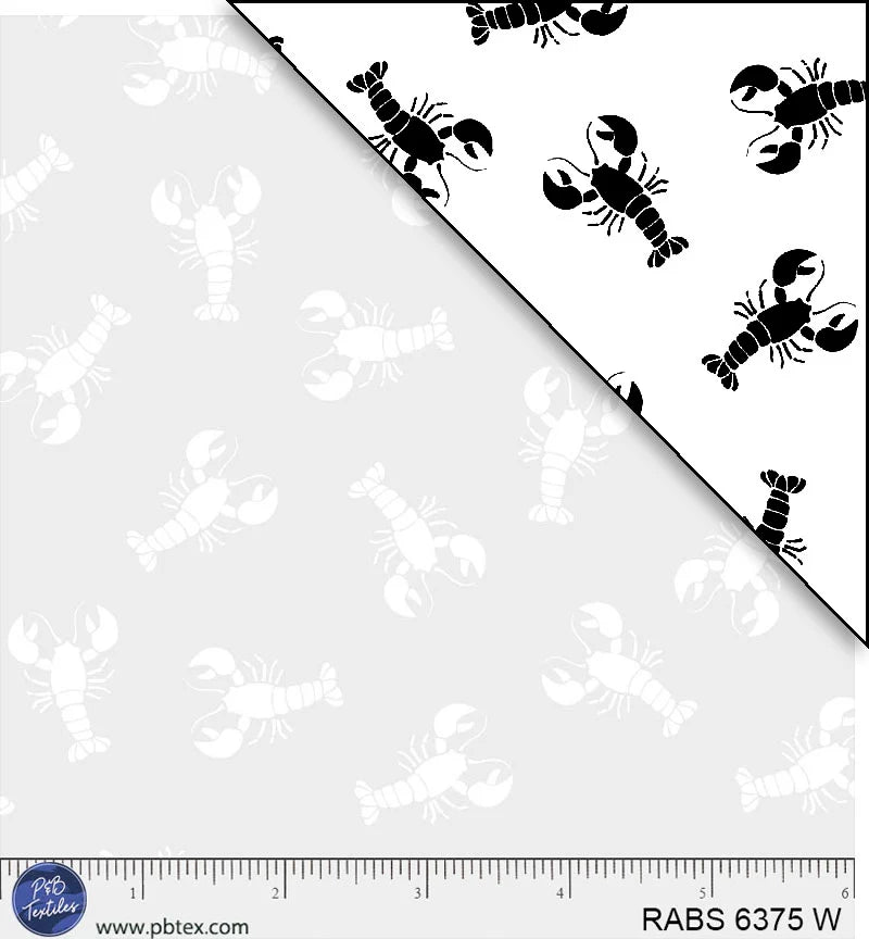 Ramblings by the Sea Nautical Lobsters White on White P&B Textiles Cotton Fabric PB-RABS6375W