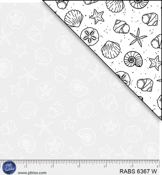 Ramblings by the Sea Nautical Seashells White on White P&B Textiles Cotton Fabric PB-RABS6367W