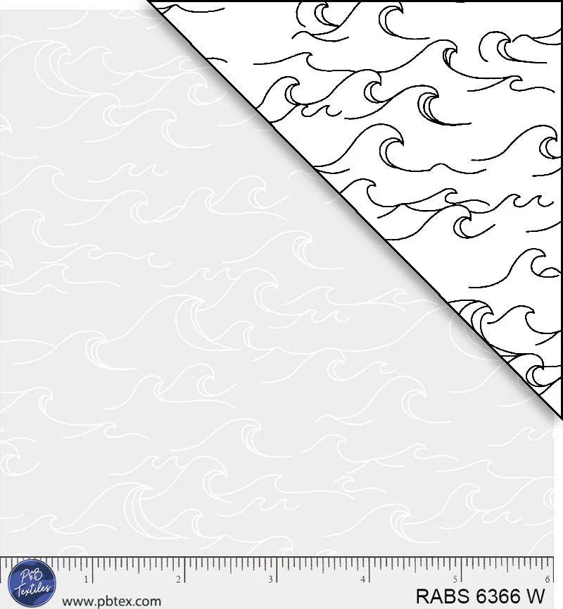 Ramblings by the Sea Nautical Waves White on White P&B Textiles Cotton Fabric PB-RABS6366W