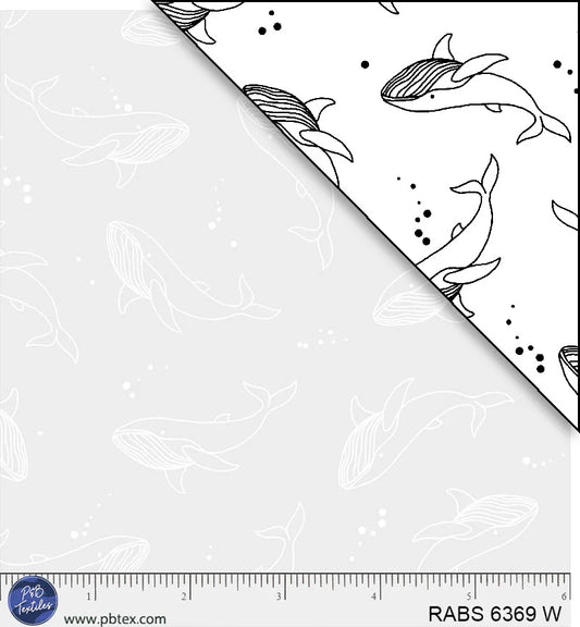 Ramblings by the Sea Nautical Whales White on White P&B Textiles Cotton Fabric PB-RABS6369W