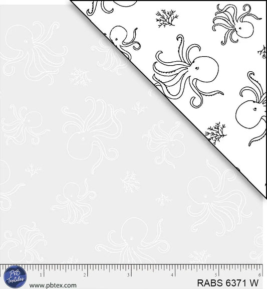 Ramblings by the Sea Nautical Octopus White on White P&B Textiles Cotton Fabric PB-RABS6371W