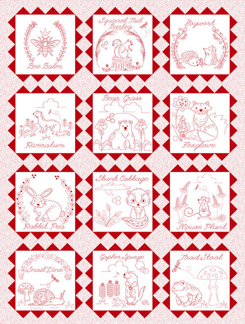 Raspberry Ripple Animals Panel 36" White and Red Judy Gauthier Studio E Cotton Fabric