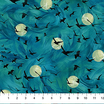 Raven's Call Flying Ravens Teal Deborah Edwards Melanie Samra Northcott Fabrics Cotton Fabric NC-DP28948-66