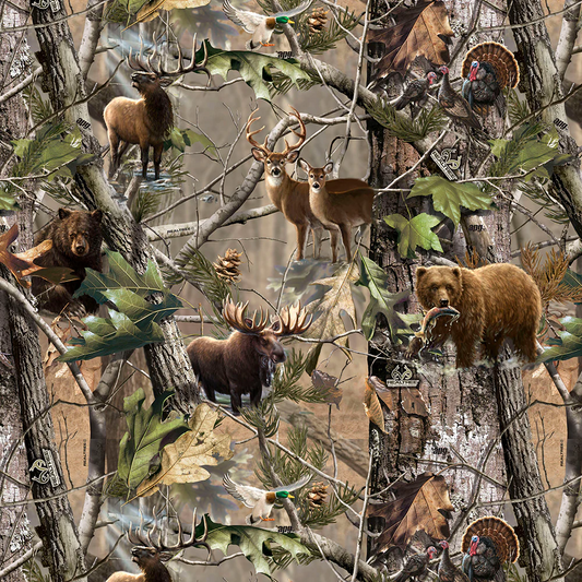 Realtree Animals in Forest Fall Camouflage Hunting Sykel Enterprises Cotton Fabric SYK-9902