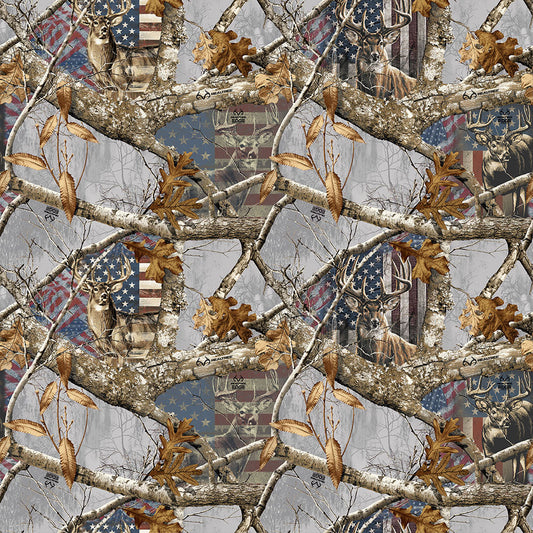 Realtree Patriotic Deer & Flag Artic Sykel Cotton Fabric SYK-10451-ARC