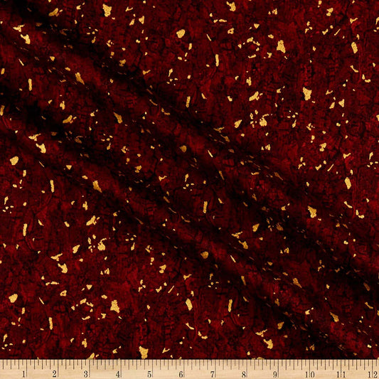 Recorked Cabernet Red Gold Metallic Windham Cotton Fabric