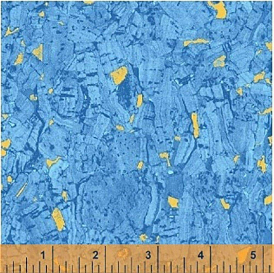 Recorked Capri Blue  Gold Metallic Windham Cotton Fabric