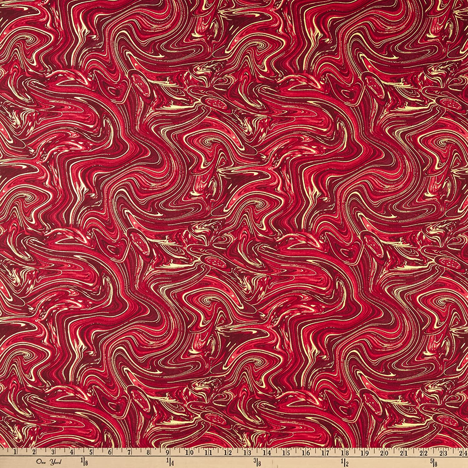 Red Swirls Metallic Blender Gilded Rose Timeless Treasures Cotton Fabric | US Fabric Shop