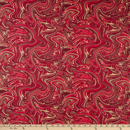 Red Swirls Metallic Blender Gilded Rose Timeless Treasures Cotton Fabric