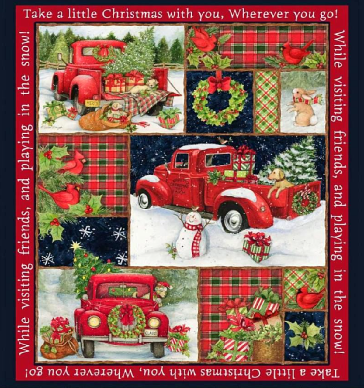 Red Truck Holiday Panel 36" Springs Creative Cotton Fabric