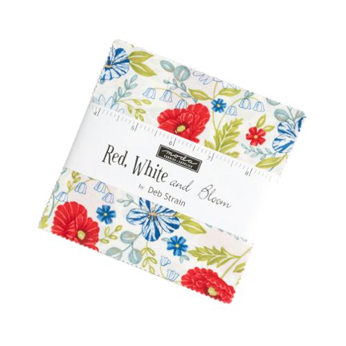 Red White and Bloom 5" Squares Charm Pack 42pcs Deb Strain Moda Cotton Fabric