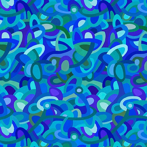 Reflections Abstract Circles Blue Mandy Budan Blank Quilting Cotton Fabric