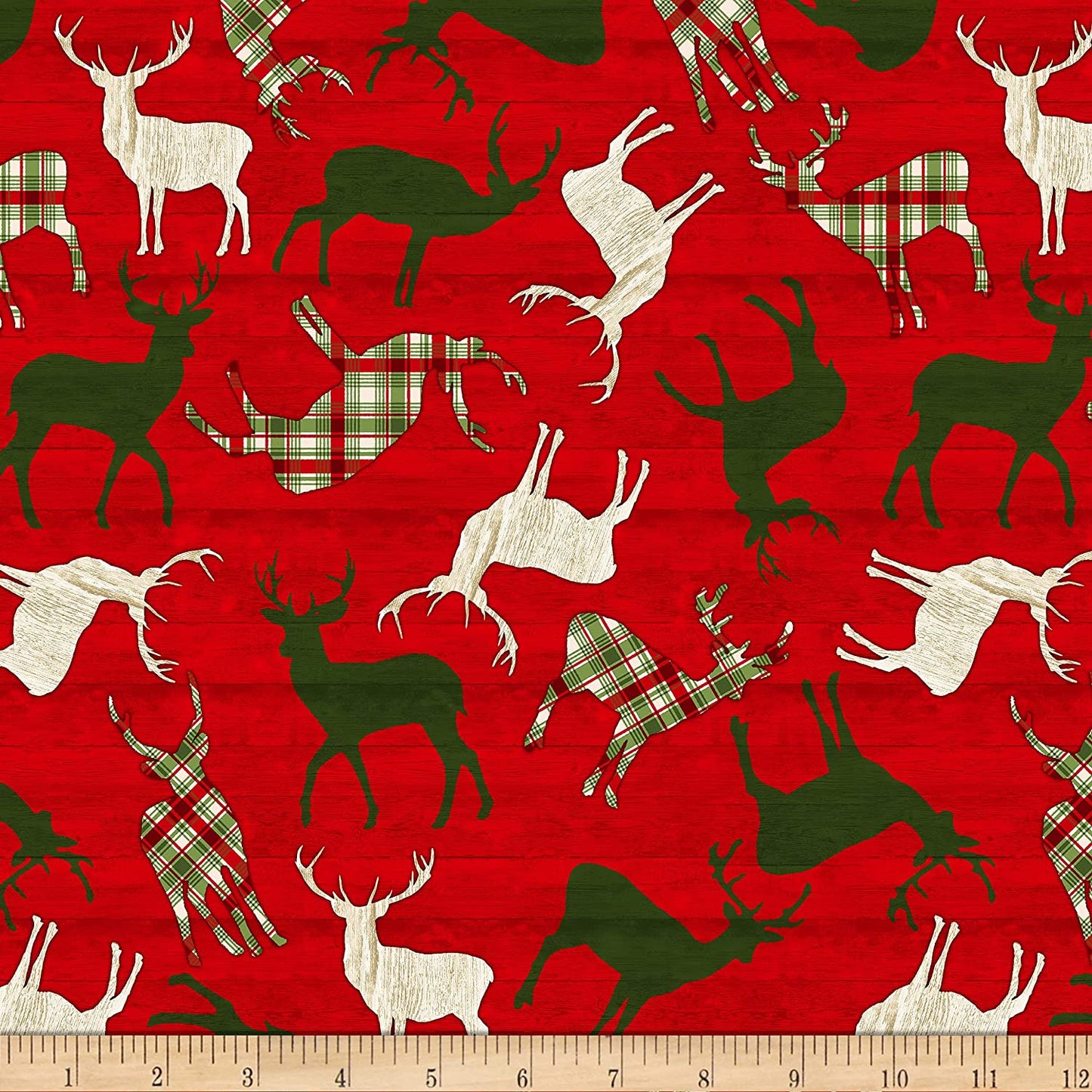 Reindeer Comfort & Joy Tossed Reindeer Wood Red Timeless Treasures Cotton Fabric