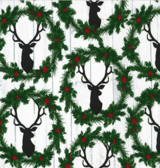 Reindeer Holiday Wreaths Let it Snow Timeless Treasures Cotton Fabric