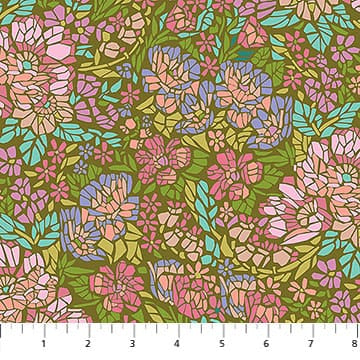 Rhapsody Mosaic Avocado Green Multi Anna Maria Parry Northcott Cotton Fabric NC-AMT169-72V | US Fabric Shop
