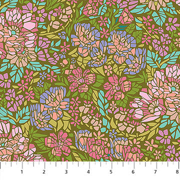 Rhapsody Mosaic Avocado Green Multi Anna Maria Parry Northcott Cotton Fabric NC-AMT169-72V